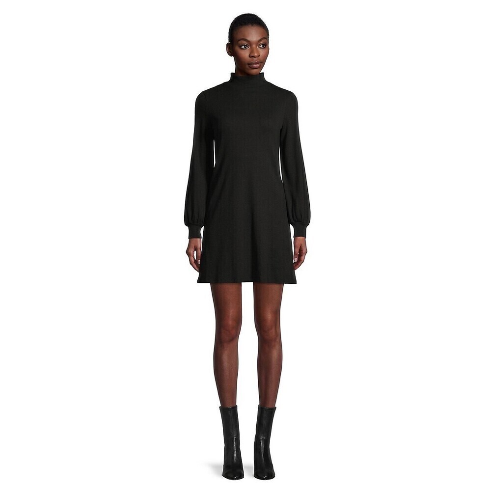 Design Lab Mockneck Blouson Sleeve Cotton Dress In Black Size S fits smaller NWT